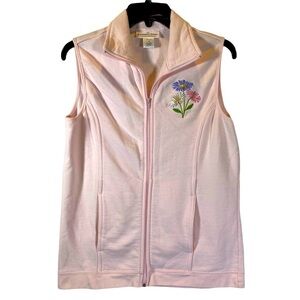 Vintage COUNTRY STORE women's size M light pink embroidered cotton zip up vest